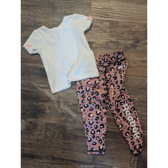Reebok Other - Baby Starters White Bow Tee & Reebok Leopard Print Leggings Set 9-12M